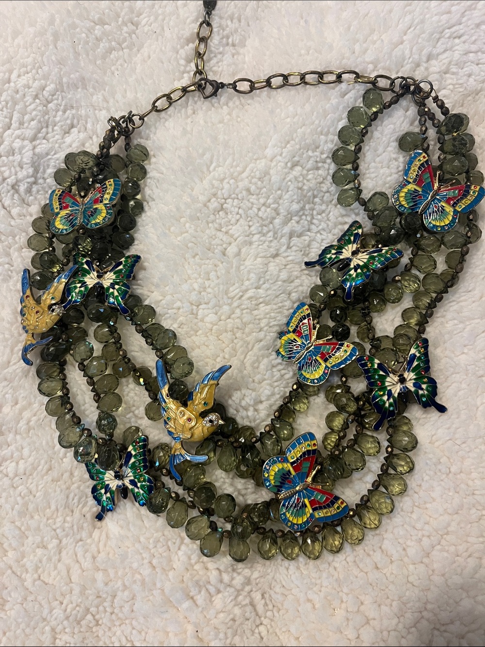 Delicate Olive Green Beaded Necklace with Colorful Accents